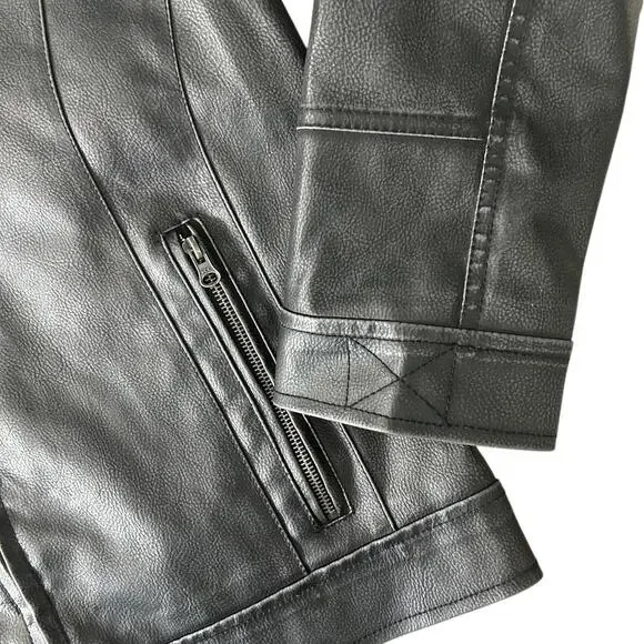 KENNETH COLE Vintage Mens M/L Black Bomber Moto Jacket w/ Zip-Out Fleece Hood - Picture 8 of 9